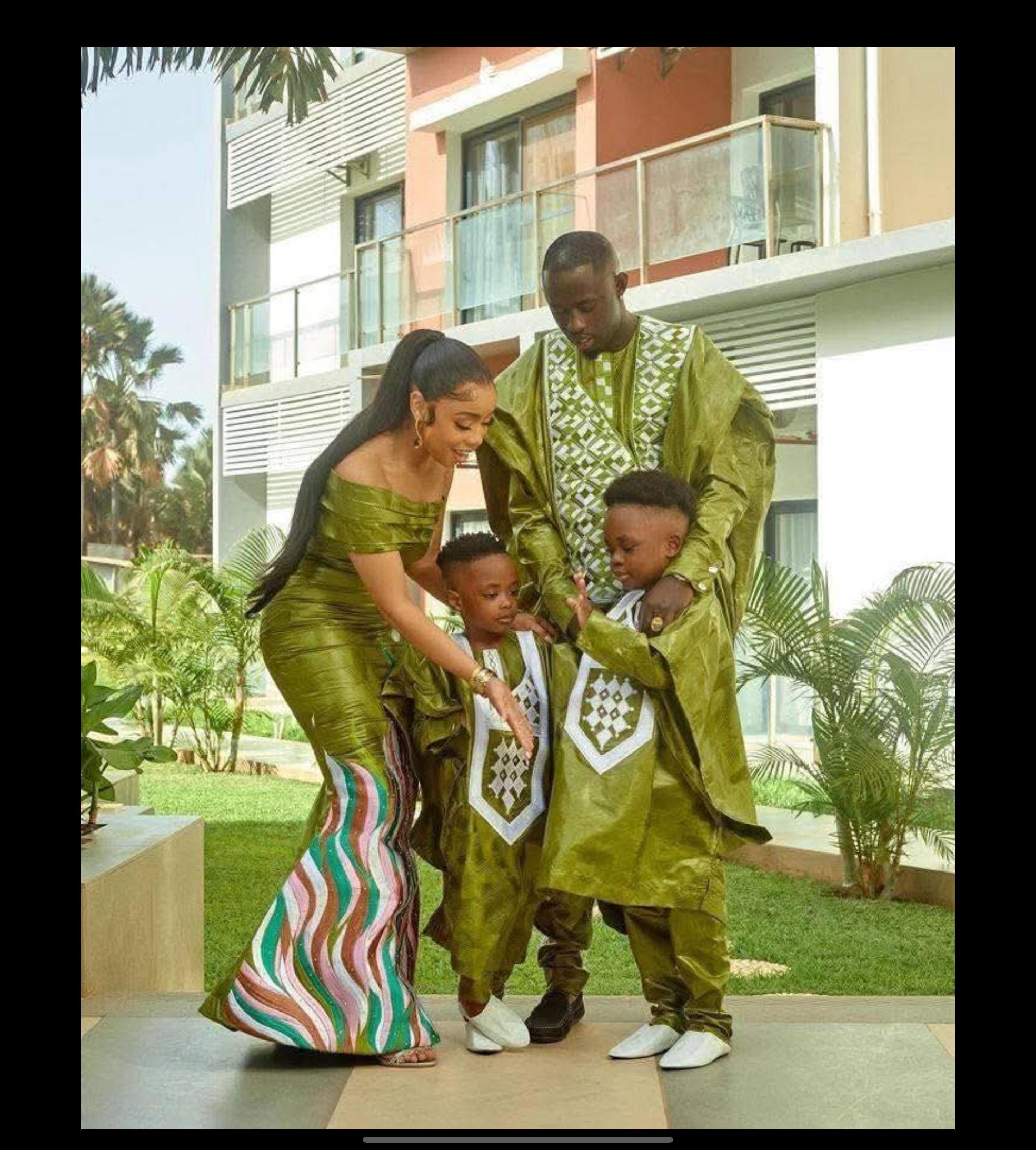 Family Traditional African|Gatzner Bazin Riche Set Embroidery Dresses|Dad, Mum And Kids