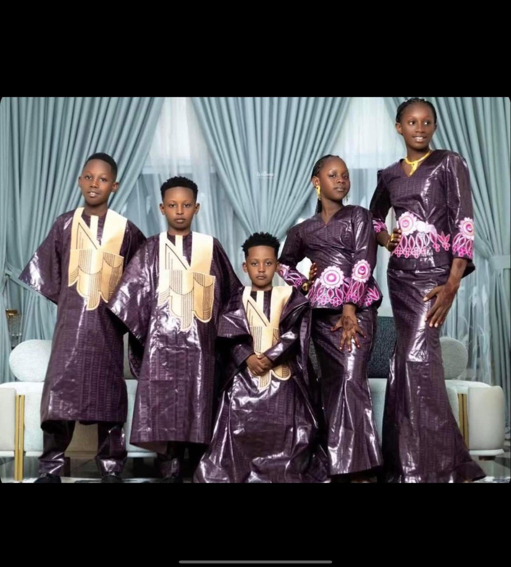 Family Traditional African|Gatzner Bazin Riche Set Embroidery Dresses|Dad, Mum And Kids