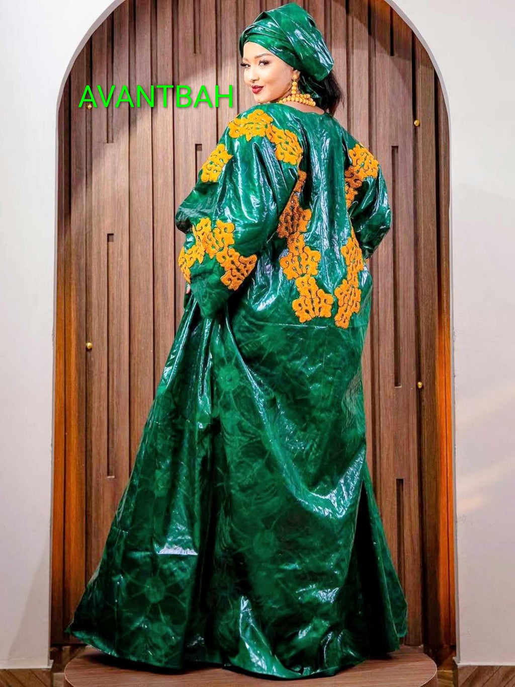 Elegant Green Bazin Riche Abaya | Embroidered Bubu Dress for Parties Weddings