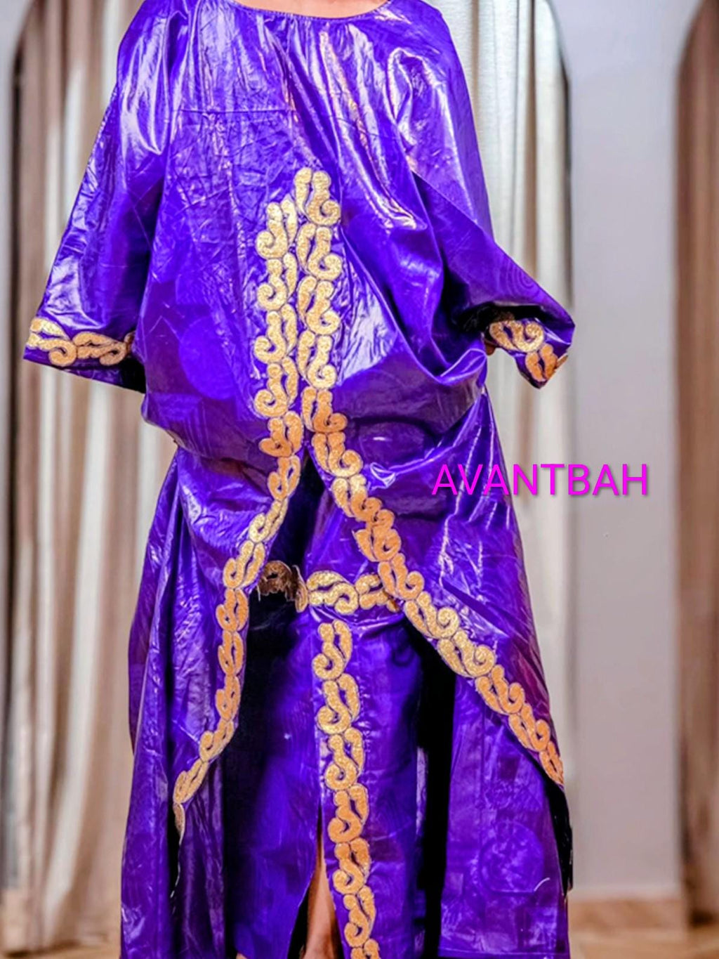 Women's Bazin Riche Abaya | Elegant Purple Embroidered Bubu Dress