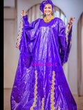 Women's Bazin Riche Abaya | Elegant Purple Embroidered Bubu Dress