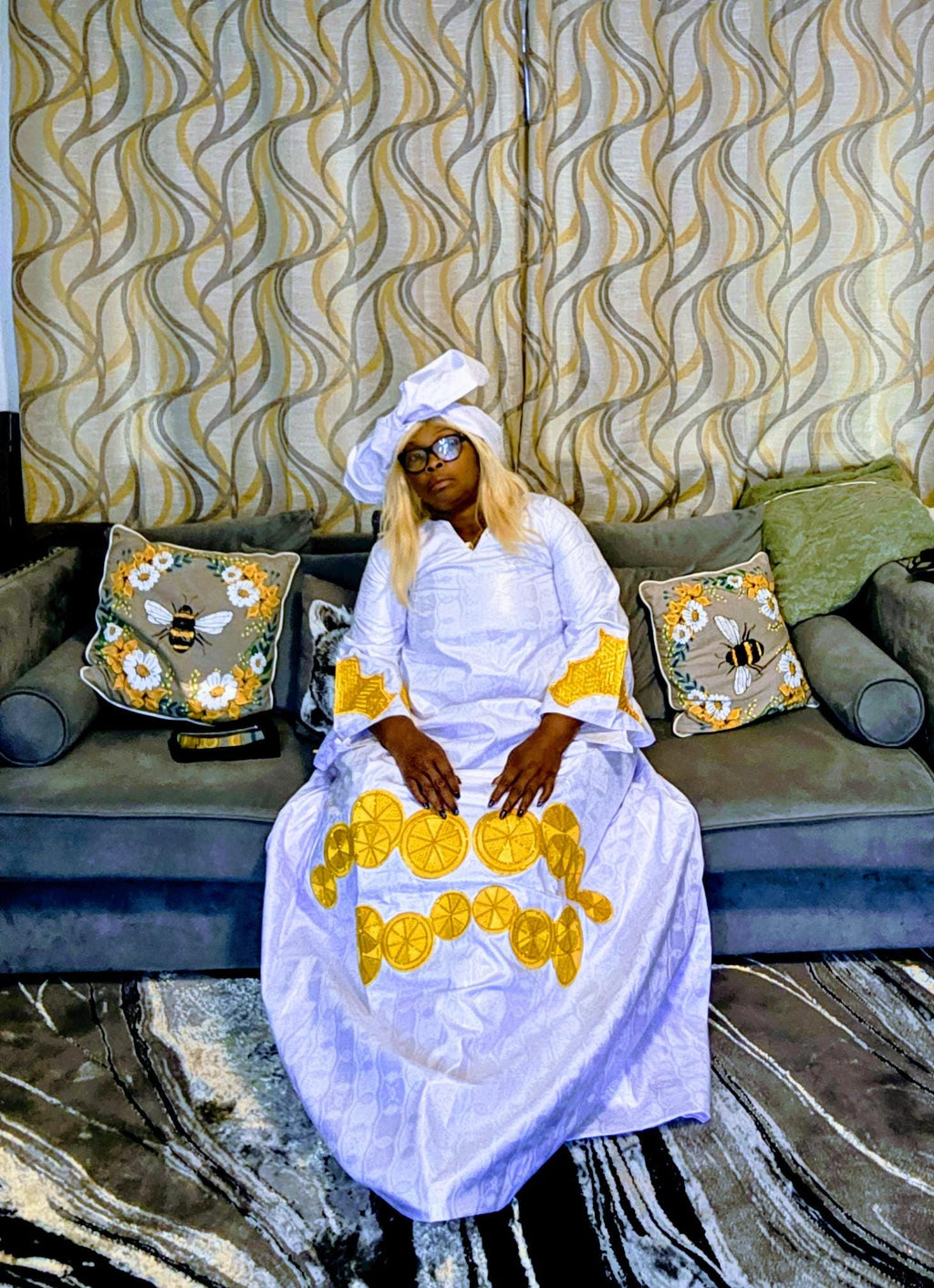 African Women Bazin Riche Abaya Dress | Elegant Embroidered Grand Bubu, Head Scarf
