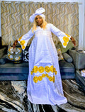 African Women Bazin Riche Abaya Dress | Elegant Embroidered Grand Bubu, Head Scarf