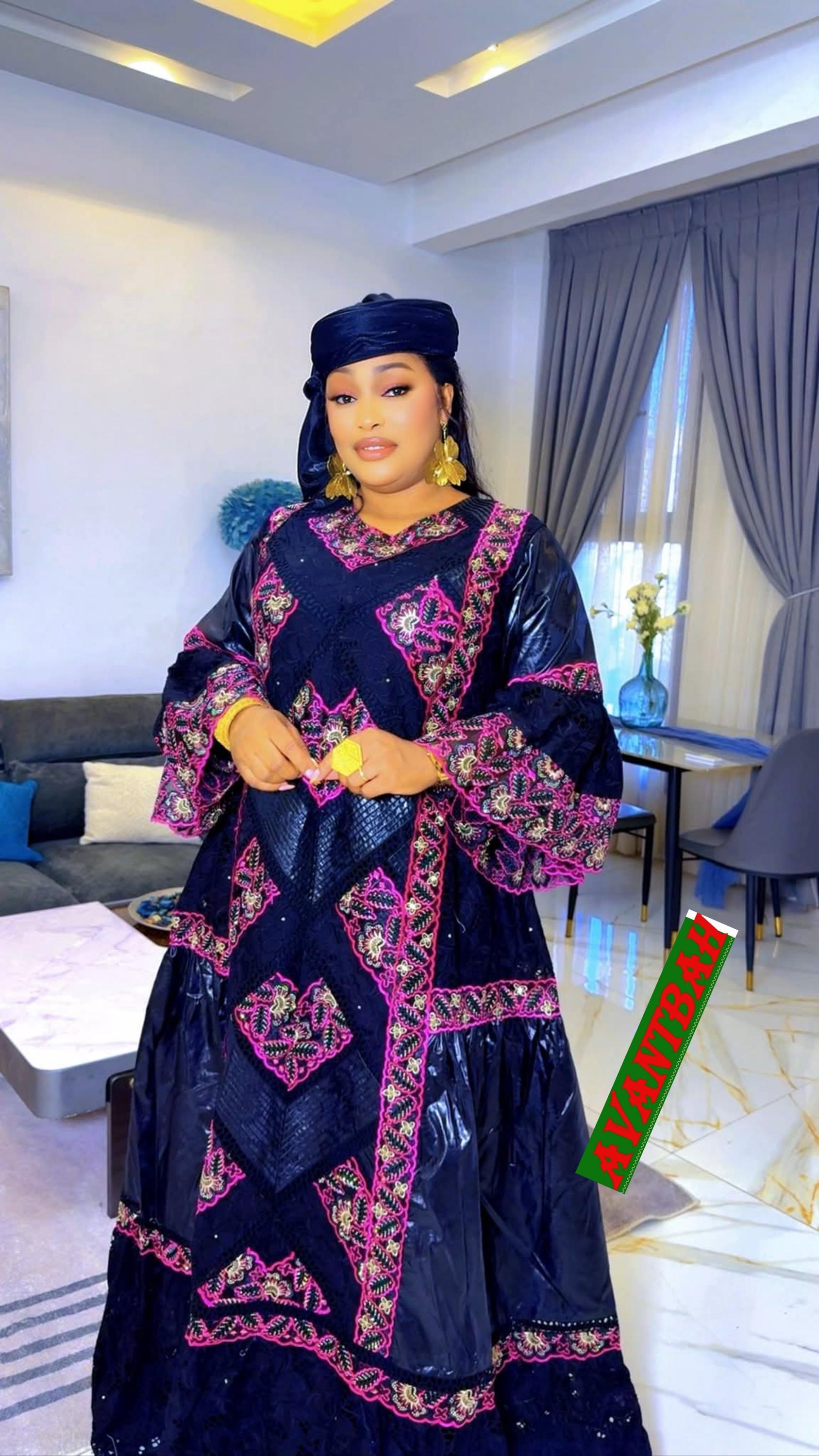 African Bazin Riche Lace Mix Abaya Dress | Embroidered Grand Bubu, Head Scarf
