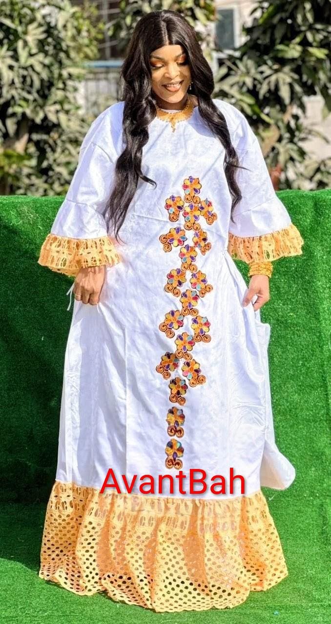 Traditional Women Voile Lace Gown Clothing Set | Bazin Riche Rapper, Scarf for Weddings/Parties