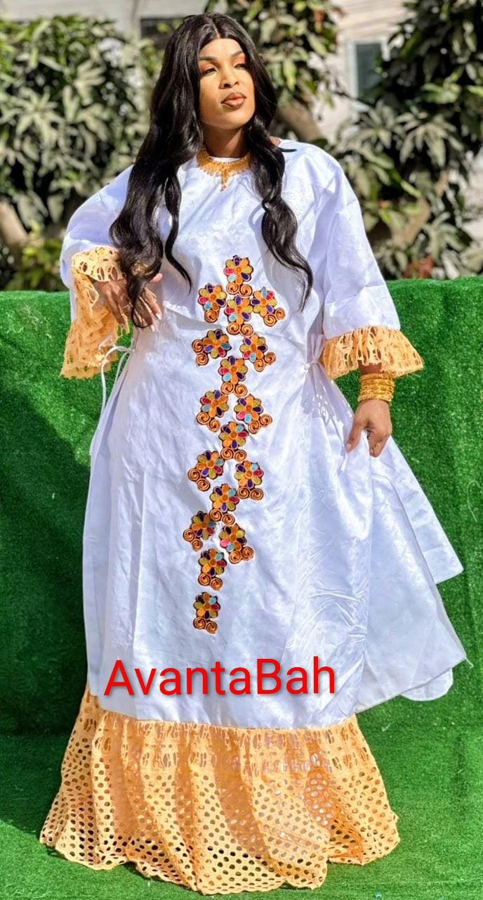 Traditional Women Voile Lace Gown Clothing Set | Bazin Riche Rapper, Scarf for Weddings/Parties
