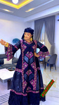 African Bazin Riche Lace Mix Abaya Dress | Embroidered Grand Bubu, Head Scarf
