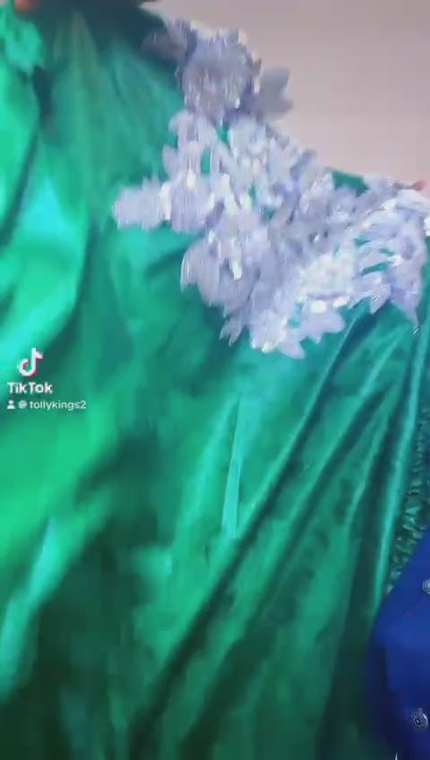 Green African Women's Traditional Bazin Riche Robe For Wedding and Party