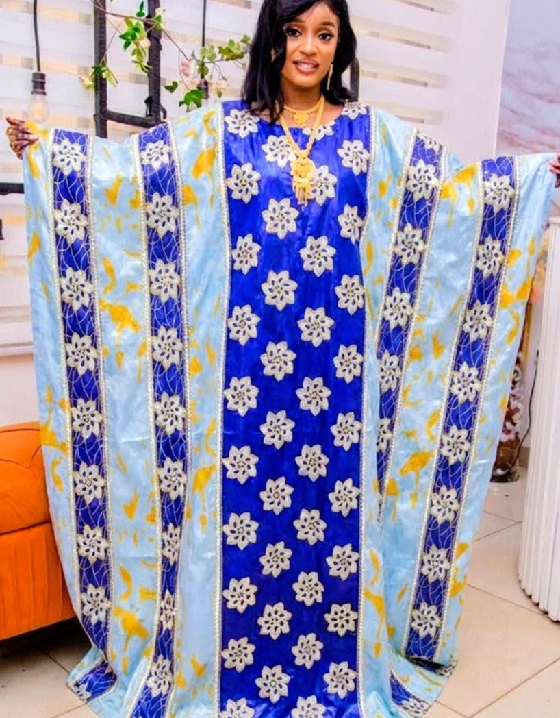 Bazin Riche Boubou | Gold Line Embroidery Traditional Wedding Dashiki Dress | Women