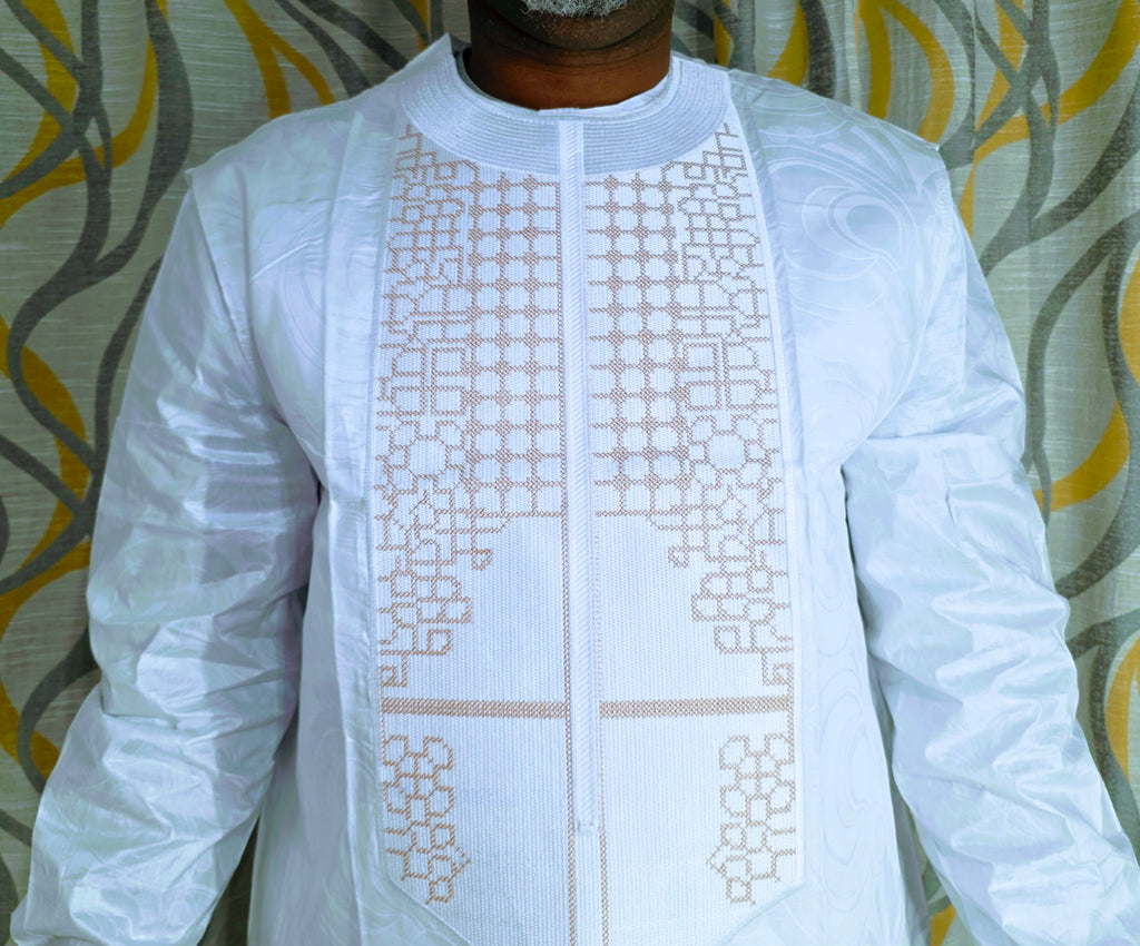 Embroidered Bazin Riche 3-Piece Set - Traditional Men's Ensemble