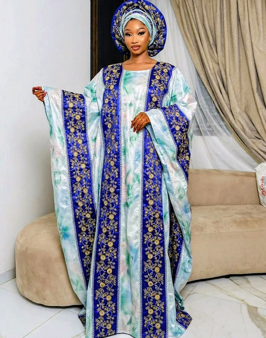Bazin Riche Boubou | Gold Line Embroidery Traditional Wedding Dashiki Dress | Women