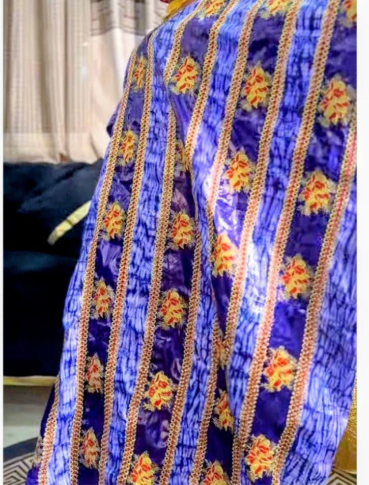 Bazin Riche Boubou | Gold Line Embroidery Traditional Wedding Dashiki Dress | Women